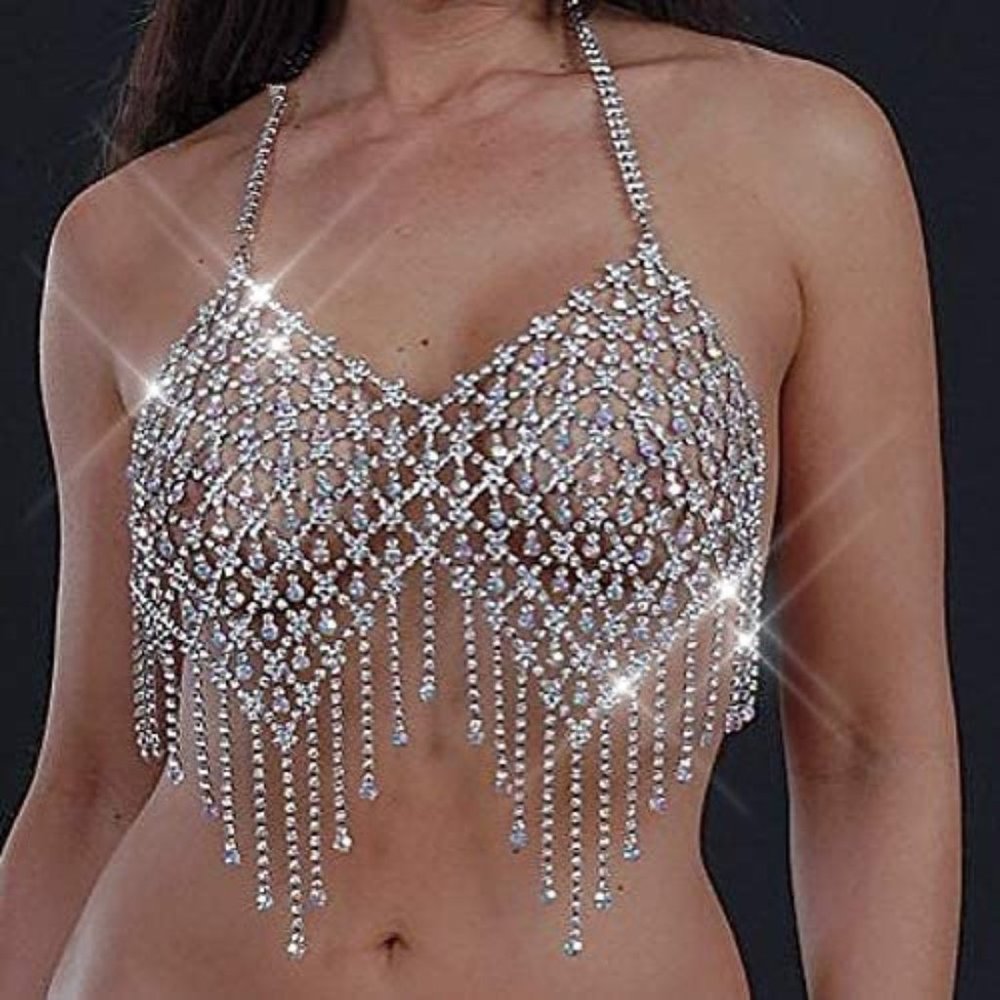 NEW Sparkling Bling Swarovski Crystal AB Rhinestone Bikini Top + FREE Gi…
